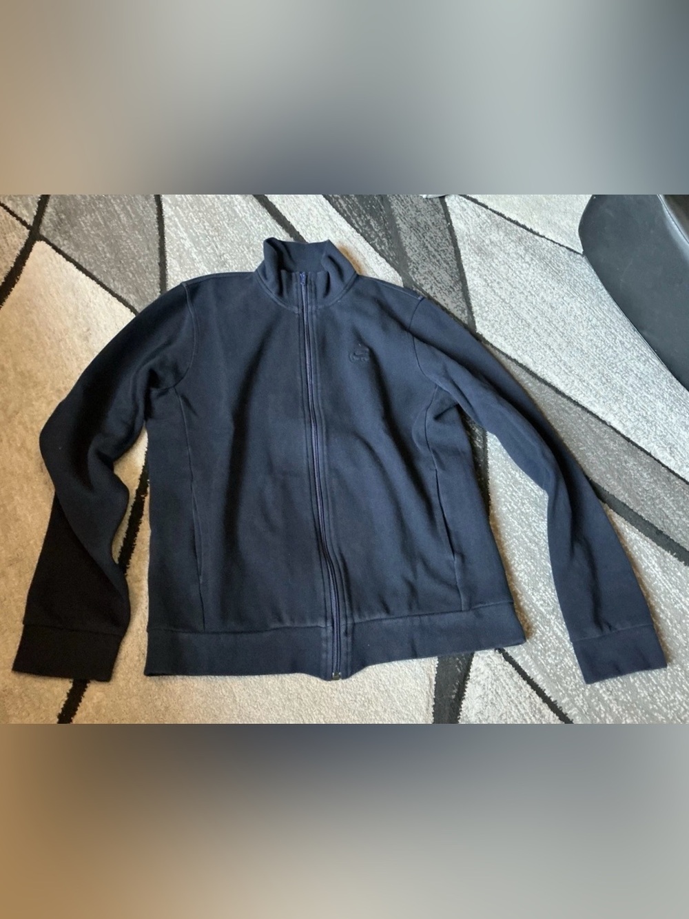Size Medium - Lacoste Full Zip Cotton Sweatshirt Navy Blue Vintage